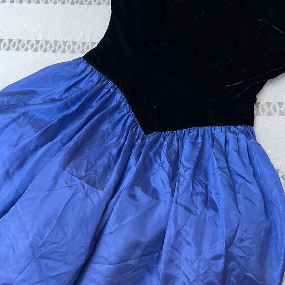 Vintage Jessica McClintock Gunne Sax Black Velvet Blue Prom Cocktail Party Dress - Picture 6 of 10